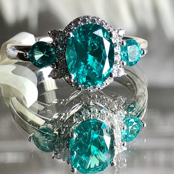 Jewelry - Blue & White Cubic Zirconia Rhodium Sterling Ring